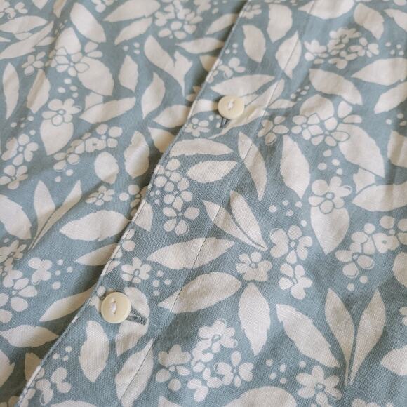 Nautica Mens Large Buttondown Shirt White and Blue Short Sleeve Linen Cotton - Picture 3 of 7